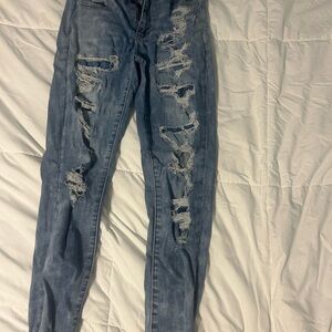 American Eagle Outfitters Blue Skinny Jeans with Distressed Details